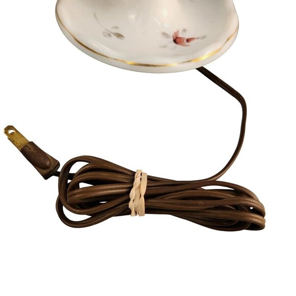 Vintage White Milk Glass Table Lamps With Pink Rose Floral Design & Brass Accent - Picture 12 of 16